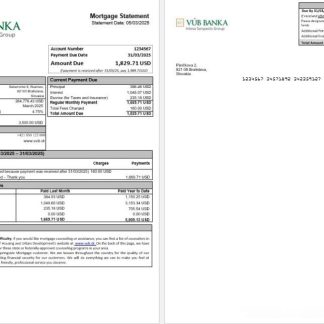 Slovakia VUB bank mortgage statement in Word and PDF formats download template file