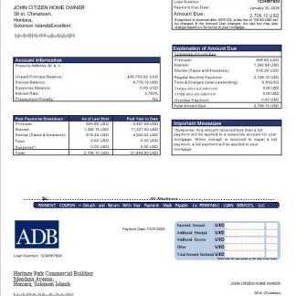 Solomon Islands ADB bank mortgage statement in Word and PDF formats download template file