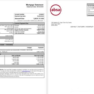 South Africa ABSA bank mortgage statement in Word and PDF formats download template file