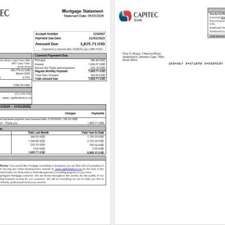South Africa Capitec bank mortgage statement in Word and PDF formats download template file