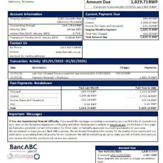 Botswana Bank ABC bank mortgage statement scr download template file