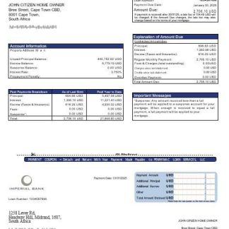 South Africa Imperial bank mortgage statement in Word and PDF formats download template file