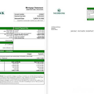 South Africa Nedbank mortgage statement in Word and PDF formats download template file
