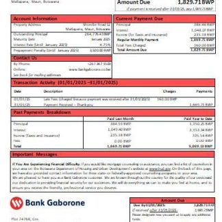 Botswana Bank Gaborone bank mortgage statement scr download template file