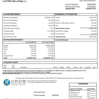 South Korea Shinhan bank mortgage statement in Word and PDF formats download template file