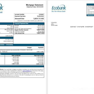 South Sudan Ecobank bank mortgage statement in Word and PDF formats download template file