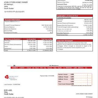 South Sudan Opportunity bank mortgage statement in Word and PDF formats download template file
