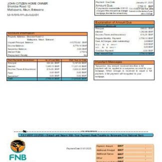 Botswana First National Bank mortgage statement scr download template file