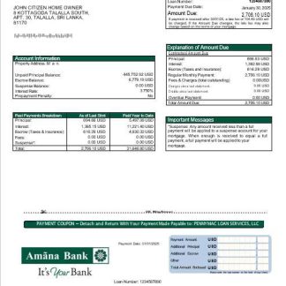 Sri Lanka Amana bank mortgage statement in Word and PDF formats download template file
