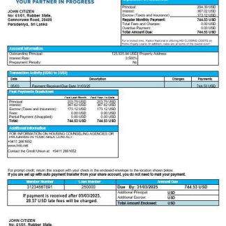 Sri Lanka Hatton National Bank mortgage statement in Word and PDF formats download template file