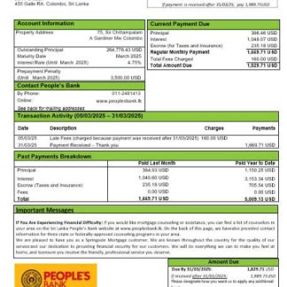 Sri Lanka People??s Bank  mortgage statement in Word and PDF formats download template file