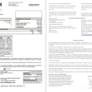Sri Lanka Seylan Bank mortgage statement, 2 pages download template file