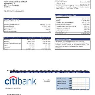 Swedish Citibank  mortgage statement in Word and PDF formats download template file