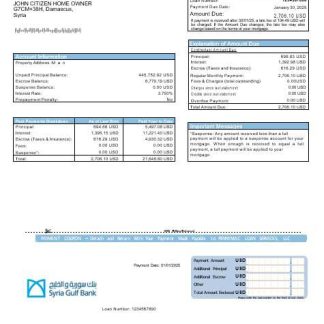 Syrian Gulf Bank mortgage statement in Word and PDF formats download template file