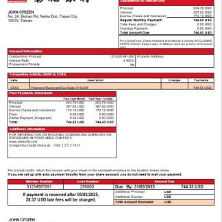 Taiwan Chang Hwa Bank mortgage statement in Word and PDF formats download template file