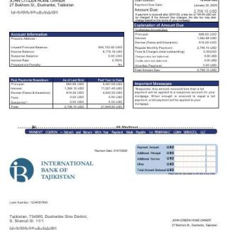 Tajikistan ITB bank mortgage statement in Word and PDF formats download template file