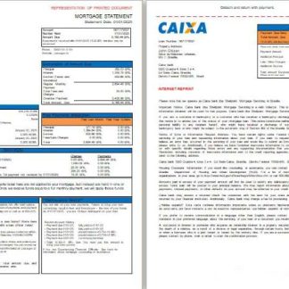 Brazil Caixa bank mortgage statement, 3 pages, 1 2 scr download template file