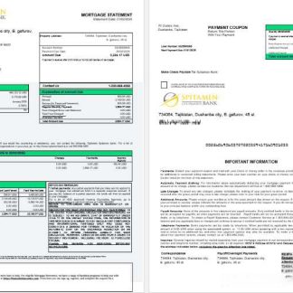 Tajikistan Spitamen Bank mortgage statement in Word and PDF formats 1 2 download template file