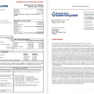 Thailand Bangkok bank mortgage statement in Word and PDF formats, 3 pages 1 2 download template file
