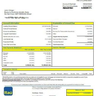 Brazil Itau bank mortgage statement scr download template file