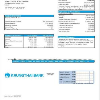 Thailand Krungthai bank  mortgage statement in Word and PDF formats download template file