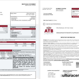 Tunisian ATB bank mortgage statement in Word and PDF formats 1 2 download template file