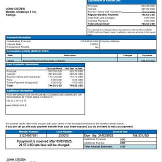 Turkey Bankasi bank mortgage statement in Word and PDF formats download template file