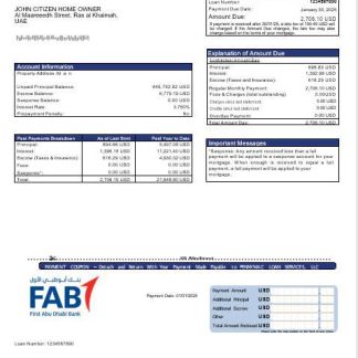 UAE First Abu Dhabi bank mortgage statement in Word and PDF formats download template file