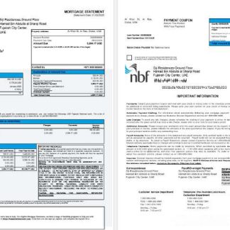 UAE Fujeirah National bank mortgage statement in Word and PDF formats 1 2 download template file