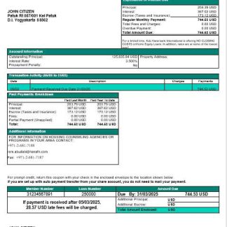 UAE Keb Hana bank mortgage statement in Word and PDF formats download template file