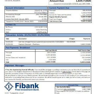 Bulgaria Fibank bank mortgage statement scr download template file