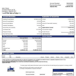 Uganda ABC Bank of Uganda mortgage statement in Word and PDF formats download template file