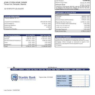 Uganda Stanbic bank mortgage statement in Word and PDF formats download template file