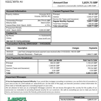 UK Lemfi mortgage statement in Word and PDF formats download template file
