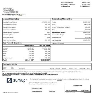 UK SumUp mortgage statement in Word and PDF formats download template file