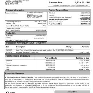 Ukraine ZEN mortgage statement in Word and PDF formats download template file
