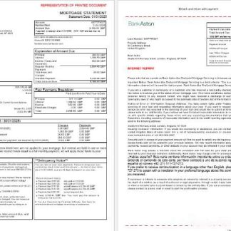 United Kingdom Bank of Aston bank mortgage statement in Word and PDF formats, 3 pages 1 2 download template file