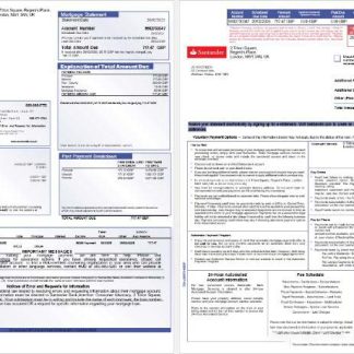 United Kingdom Santander bank mortgage statement in Word and PDF formats, 3 pages 1 2 download template file