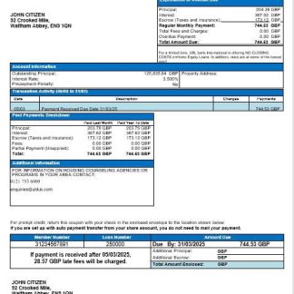 United Kingdom United Bank Ltd (UBL) bank mortgage statement in Word and PDF formats download template file