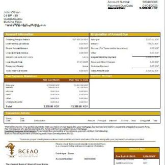 Burkina Faso The Central Bank of West African States bank mortgage statement scr download template file