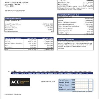 USA ACE bank mortgage statement in Word and PDF formats download template file