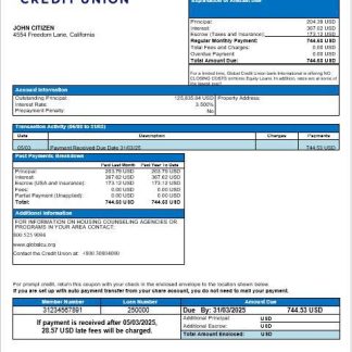 USA Alaska Global Credit Union bank mortgage statement in Word and PDF formats download template file