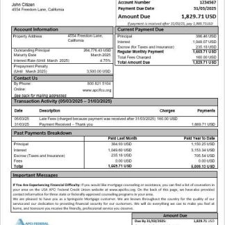 USA APCI Federal Credit Union mortgage statement in Word and PDF formats download template file
