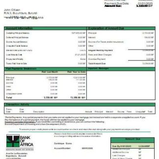 Burundi Bank of Africa bank mortgage statement scr download template file