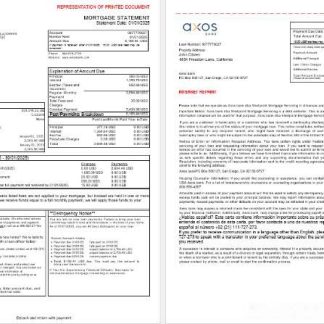 USA Axos Bank mortgage statement in Word and PDF formats, 3 pages 1 2 download template file