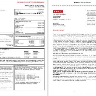 USA BECU bank mortgage statement in Word and PDF formats, 3 pages 1 2 download template file