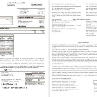 USA Bluebird bank mortgage statement in Word and PDF formats download template file