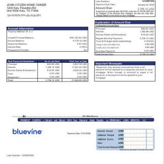 USA Bluevine bank mortgage statement in Word and PDF formats download template file