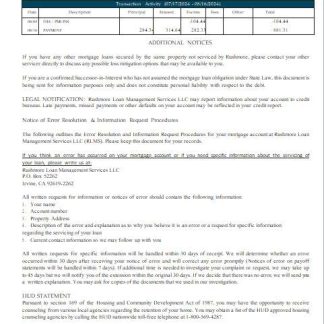 USA California Rushmore Loan Management Services LLC mortgage statement, 3 pages, 3 scr download template file
