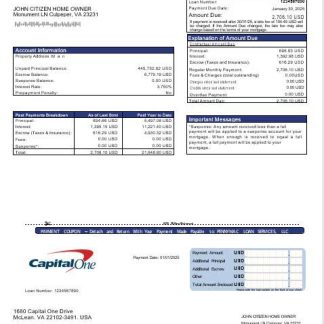 USA Capital One bank mortgage statement in Word and PDF formats download template file